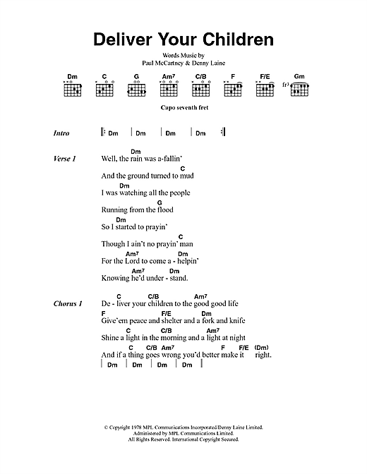 Paul McCartney & Wings Deliver Your Children sheet music notes and chords arranged for Guitar Chords/Lyrics