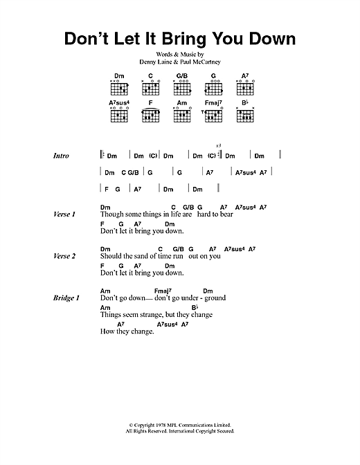 Paul McCartney & Wings Don't Let It Bring You Down sheet music notes and chords arranged for Guitar Chords/Lyrics