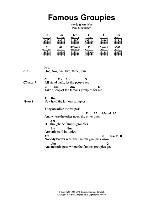 Paul McCartney & Wings Famous Groupies sheet music notes and chords arranged for Guitar Chords/Lyrics