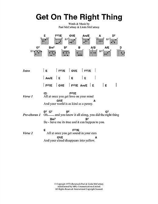Paul McCartney & Wings Get On The Right Thing sheet music notes and chords arranged for Guitar Chords/Lyrics