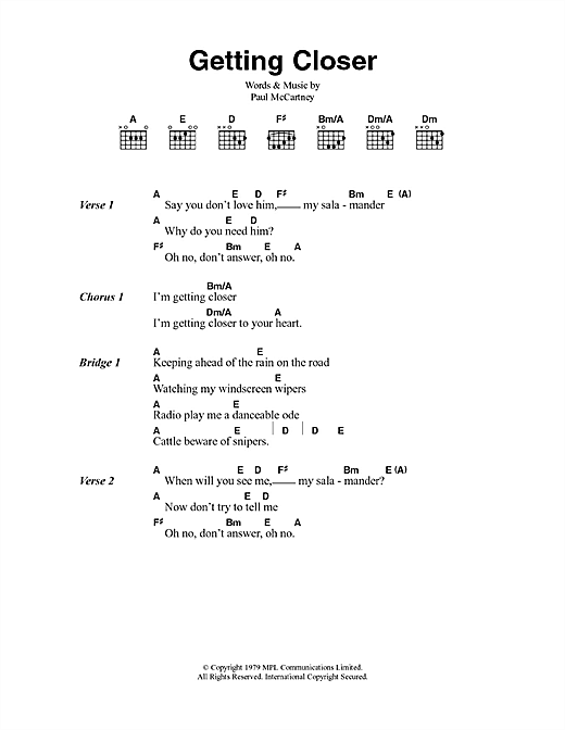 Paul McCartney & Wings Getting Closer sheet music notes and chords arranged for Guitar Chords/Lyrics