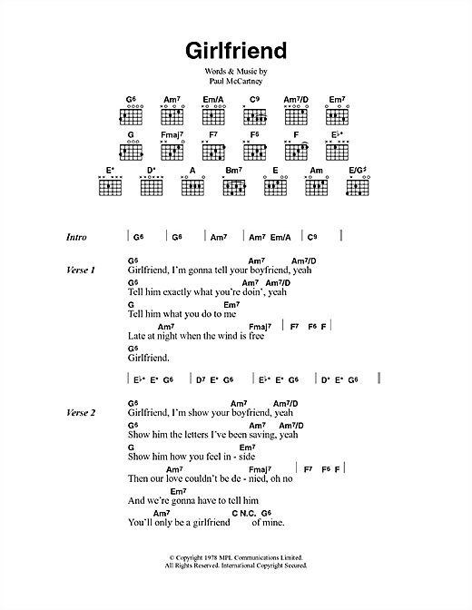 Paul McCartney & Wings Girlfriend sheet music notes and chords arranged for Guitar Chords/Lyrics