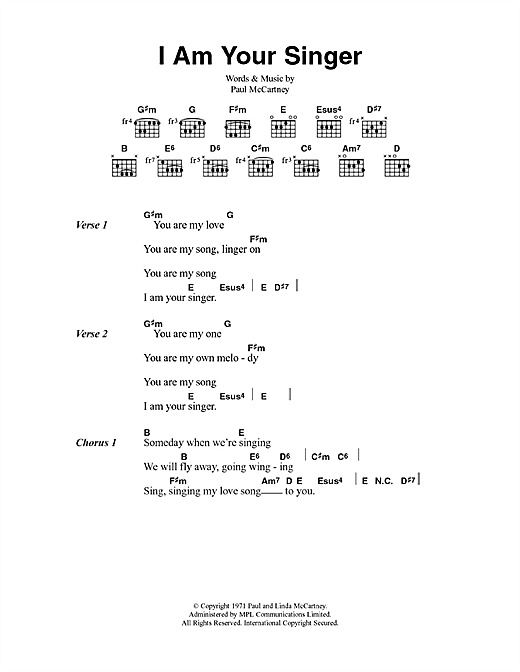 Paul McCartney & Wings I Am Your Singer sheet music notes and chords arranged for Guitar Chords/Lyrics