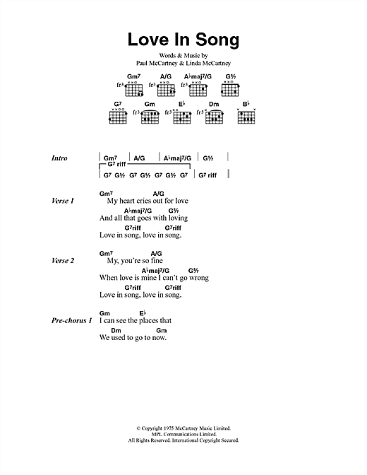 Paul McCartney & Wings Love In Song sheet music notes and chords arranged for Guitar Chords/Lyrics