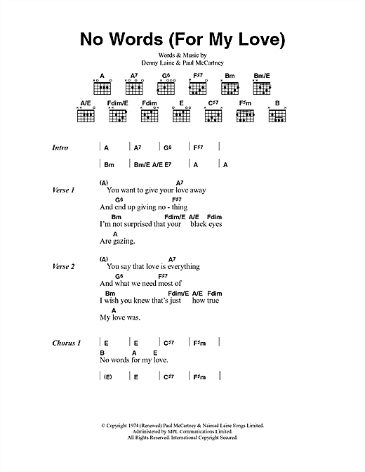 Paul McCartney & Wings No Words (For My Love) sheet music notes and chords arranged for Guitar Chords/Lyrics