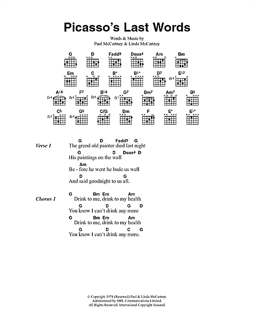 Paul McCartney & Wings Picasso's Last Words sheet music notes and chords arranged for Guitar Chords/Lyrics