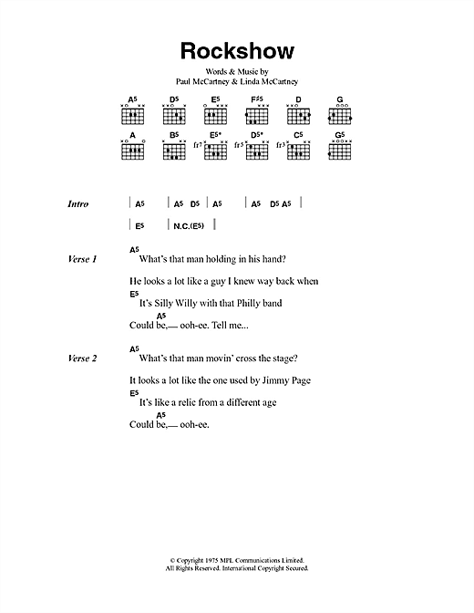 Paul McCartney & Wings Rockshow sheet music notes and chords arranged for Guitar Chords/Lyrics