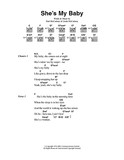 Paul McCartney & Wings She's My Baby sheet music notes and chords arranged for Guitar Chords/Lyrics