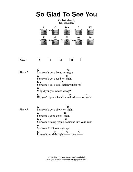 Paul McCartney & Wings So Glad To See You sheet music notes and chords arranged for Guitar Chords/Lyrics