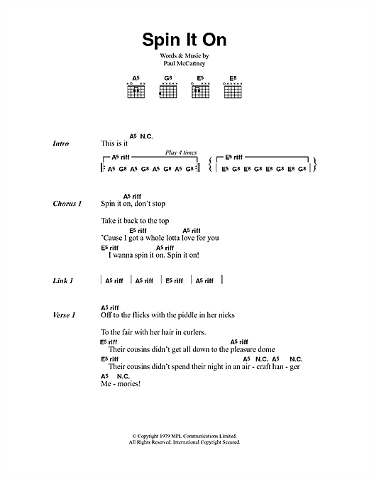 Paul McCartney & Wings Spin It On sheet music notes and chords arranged for Guitar Chords/Lyrics