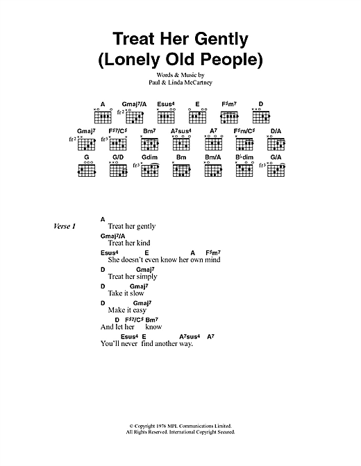 Paul McCartney & Wings Treat Her Gently (Lonely Old People) sheet music notes and chords arranged for Guitar Chords/Lyrics