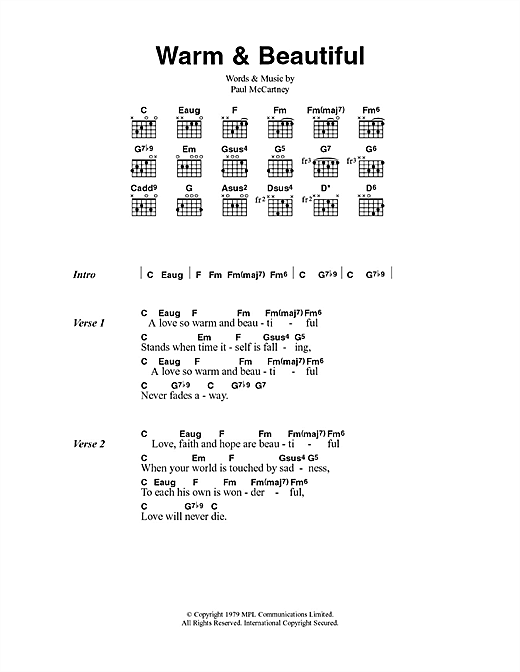 Paul McCartney & Wings Warm & Beautiful sheet music notes and chords arranged for Guitar Chords/Lyrics