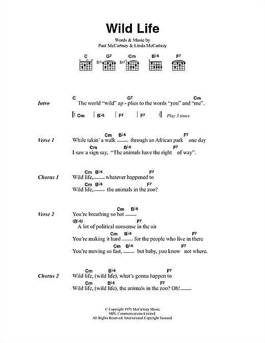 Paul McCartney & Wings Wild Life sheet music notes and chords arranged for Guitar Chords/Lyrics