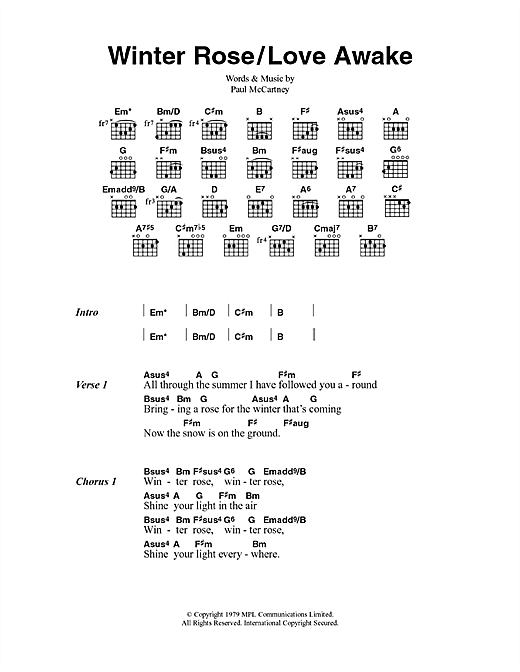 Paul McCartney & Wings Winter Rose/Love Awake sheet music notes and chords arranged for Guitar Chords/Lyrics
