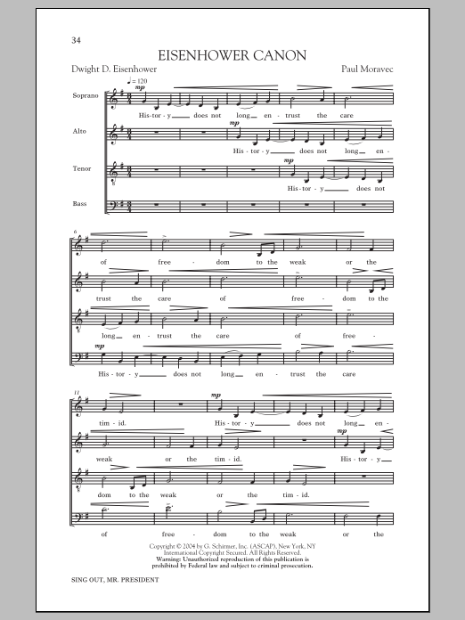 Paul Moravec Eisenhower Round sheet music notes and chords arranged for SATB Choir