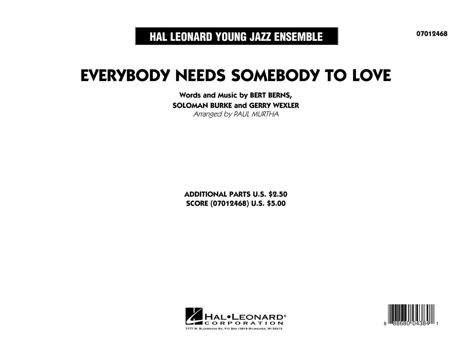 Paul Murtha Everybody Needs Somebody to Love - Conductor Score (Full Score) sheet music notes and chords. Download Printable PDF.