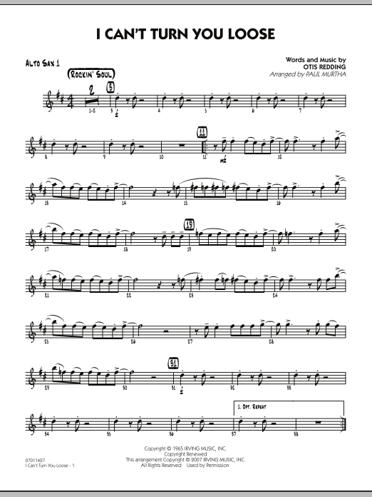 Paul Murtha I Can't Turn You Loose - Alto Sax 1 sheet music notes and chords. Download Printable PDF.