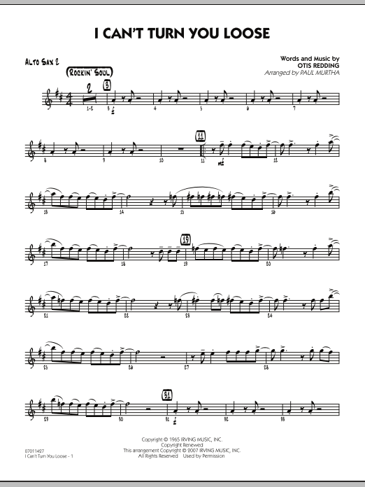 Paul Murtha I Can't Turn You Loose - Alto Sax 2 sheet music notes and chords. Download Printable PDF.