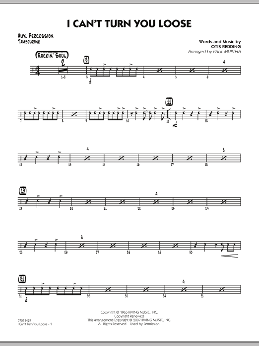 Paul Murtha I Can't Turn You Loose - Aux Percussion sheet music notes and chords. Download Printable PDF.