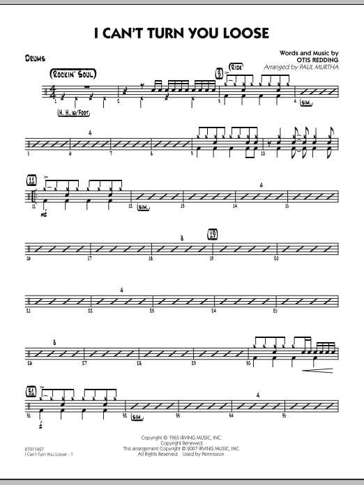 Paul Murtha I Can't Turn You Loose - Drums sheet music notes and chords. Download Printable PDF.
