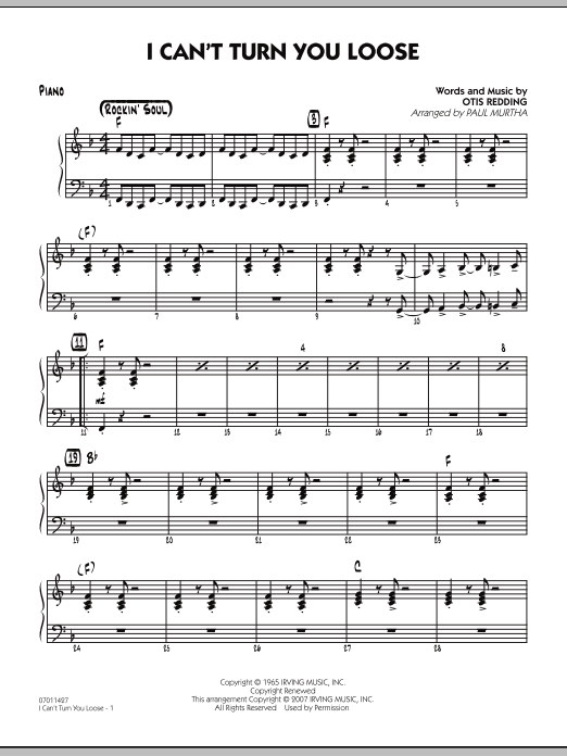 Paul Murtha I Can't Turn You Loose - Piano sheet music notes and chords. Download Printable PDF.