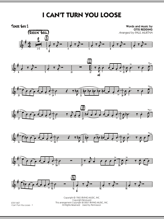 Paul Murtha I Can't Turn You Loose - Tenor Sax 2 sheet music notes and chords. Download Printable PDF.