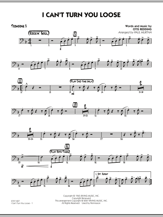 Paul Murtha I Can't Turn You Loose - Trombone 3 sheet music notes and chords. Download Printable PDF.