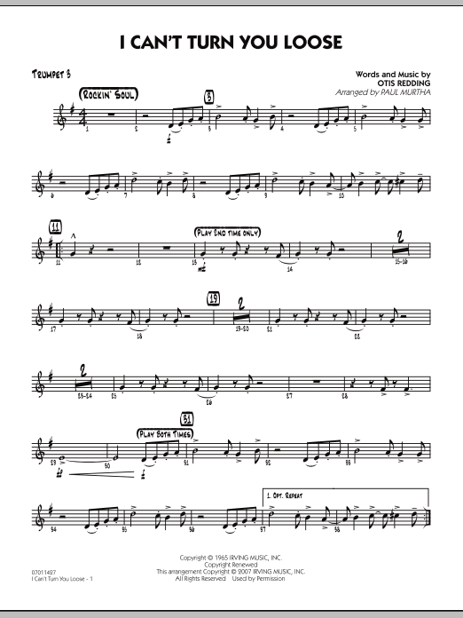 Paul Murtha I Can't Turn You Loose - Trumpet 3 sheet music notes and chords. Download Printable PDF.