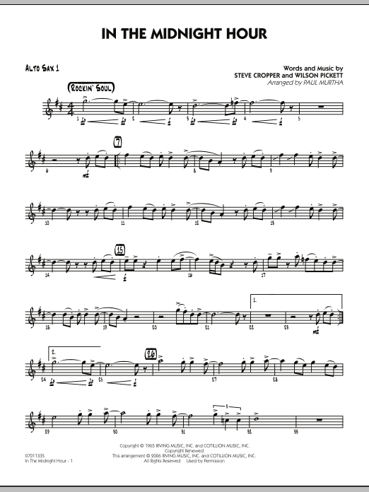 Paul Murtha In The Midnight Hour - Alto Sax 1 sheet music notes and chords. Download Printable PDF.