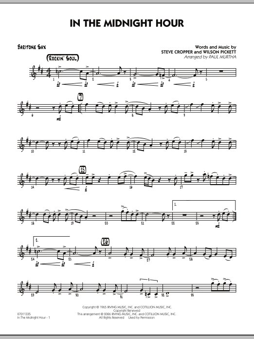 Paul Murtha In The Midnight Hour - Baritone Sax sheet music notes and chords. Download Printable PDF.