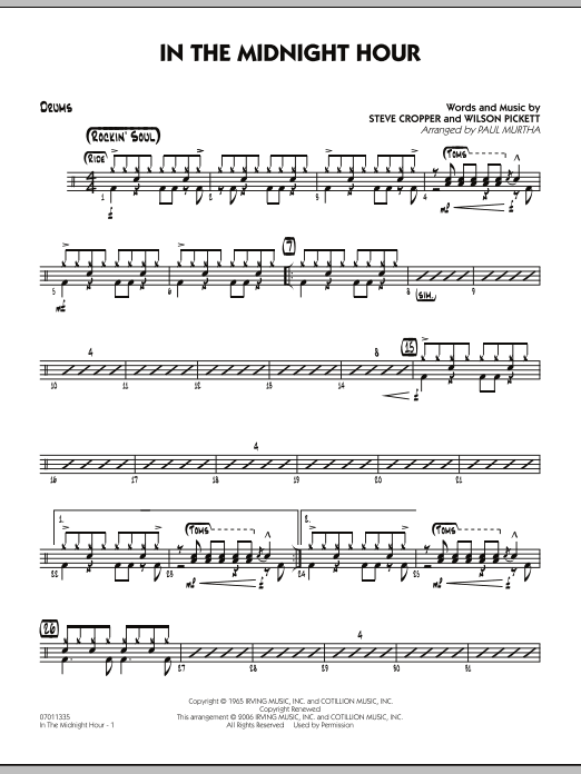Paul Murtha In The Midnight Hour - Drums sheet music notes and chords. Download Printable PDF.