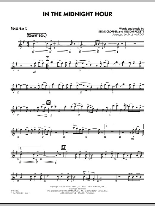 Paul Murtha In The Midnight Hour - Tenor Sax 2 sheet music notes and chords. Download Printable PDF.