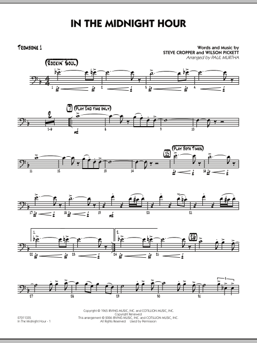 Paul Murtha In The Midnight Hour - Trombone 1 sheet music notes and chords. Download Printable PDF.