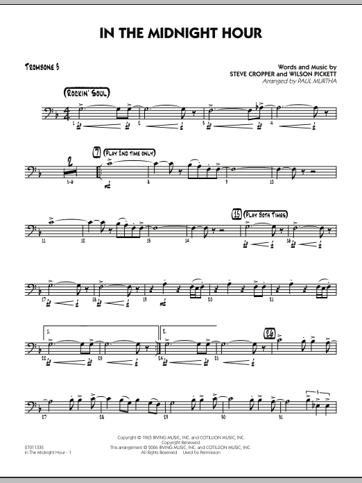 Paul Murtha In The Midnight Hour - Trombone 3 sheet music notes and chords. Download Printable PDF.