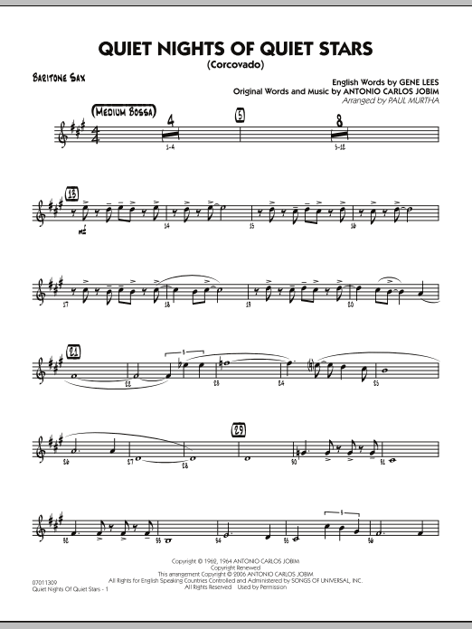 Paul Murtha Quiet Nights Of Quiet Stars (Corcovado) - Baritone Sax sheet music notes and chords. Download Printable PDF.