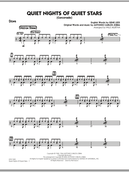 Paul Murtha Quiet Nights Of Quiet Stars (Corcovado) - Drums sheet music notes and chords. Download Printable PDF.
