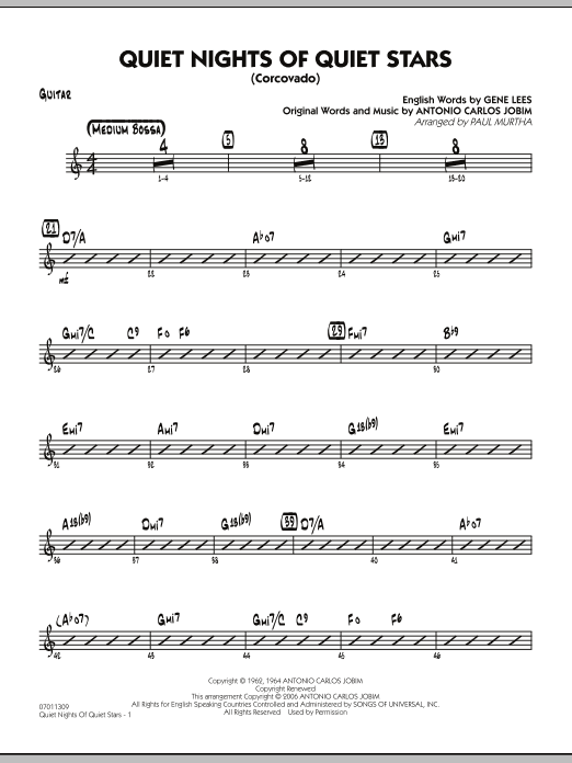 Paul Murtha Quiet Nights Of Quiet Stars (Corcovado) - Guitar sheet music notes and chords. Download Printable PDF.