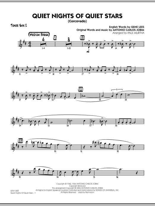 Paul Murtha Quiet Nights Of Quiet Stars (Corcovado) - Tenor Sax 2 sheet music notes and chords. Download Printable PDF.