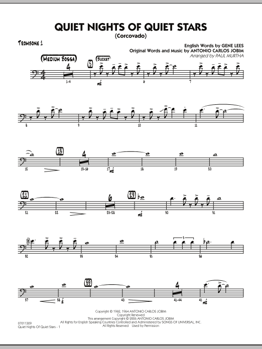 Paul Murtha Quiet Nights Of Quiet Stars (Corcovado) - Trombone 1 sheet music notes and chords. Download Printable PDF.