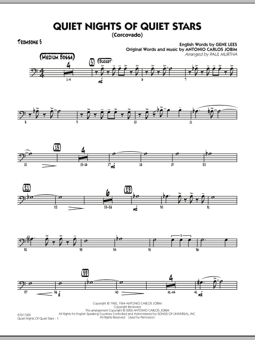 Paul Murtha Quiet Nights Of Quiet Stars (Corcovado) - Trombone 3 sheet music notes and chords. Download Printable PDF.