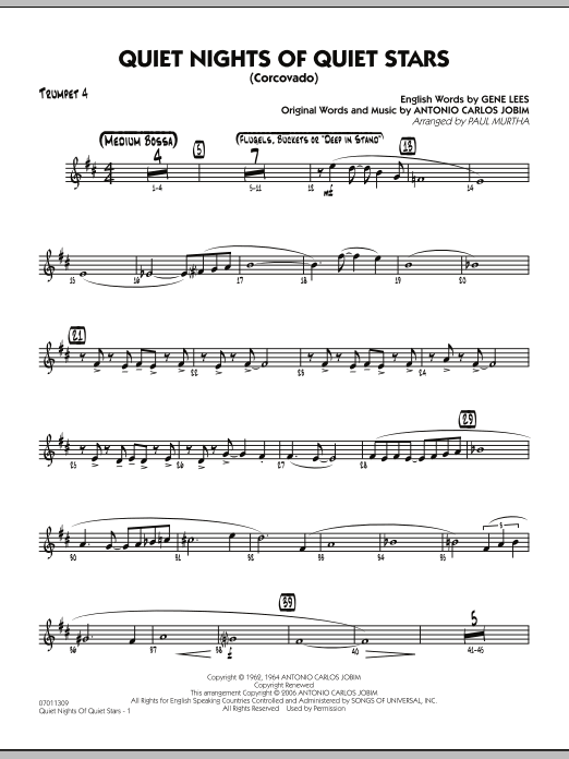 Paul Murtha Quiet Nights Of Quiet Stars (Corcovado) - Trumpet 4 sheet music notes and chords. Download Printable PDF.