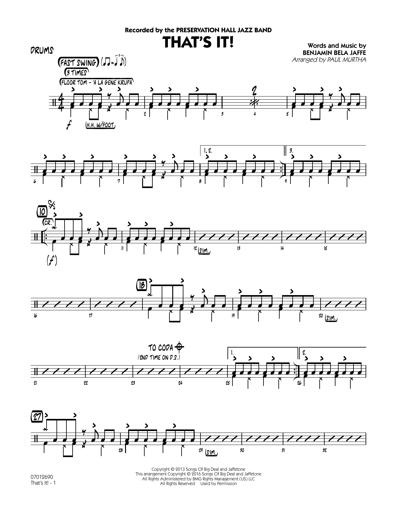 Paul Murtha That's It! - Drums sheet music notes and chords arranged for Jazz Ensemble