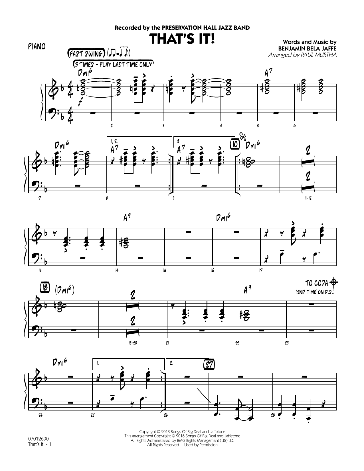 Paul Murtha That's It! - Piano sheet music notes and chords arranged for Jazz Ensemble