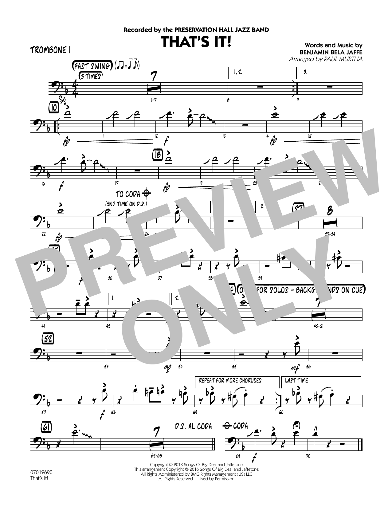 Paul Murtha That's It! - Trombone 1 sheet music notes and chords arranged for Jazz Ensemble