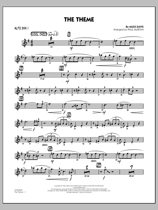 Paul Murtha The Theme - Alto Sax 1 sheet music notes and chords arranged for Jazz Ensemble
