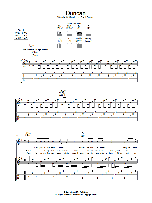 Paul Simon Duncan sheet music notes and chords. Download Printable PDF.