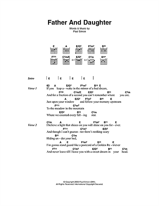 Paul Simon Father And Daughter sheet music notes and chords. Download Printable PDF.