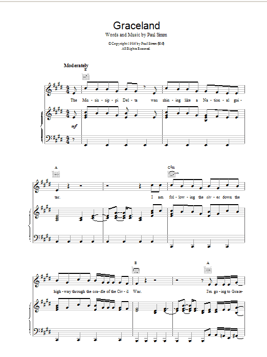 Paul Simon Graceland sheet music notes and chords arranged for Ukulele