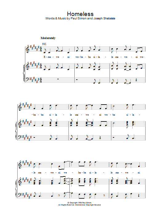 Paul Simon Homeless sheet music notes and chords. Download Printable PDF.