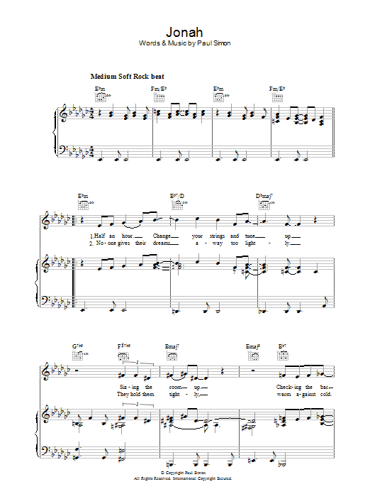Paul Simon Jonah sheet music notes and chords. Download Printable PDF.